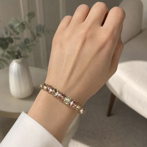 Elastic bracelet with Swarovski elements new, pink and silver