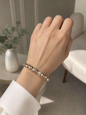 Elastic bracelet with Swarovski elements new, pink and silver