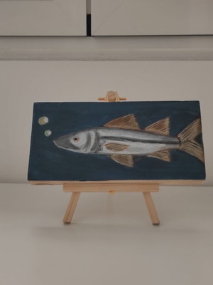 Decorative fish hand-painted on wooden tripod new