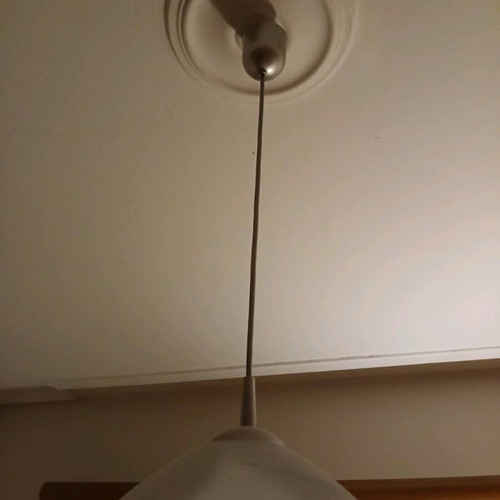 Glass ceiling light blue like new with silver matte support