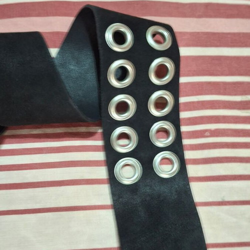 Wide black suede belt with double buckle