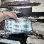 Clutch used silver evening bag with metallic design