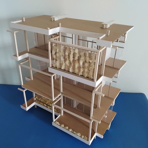 Architectural model scale 1:25 new, kraft cardboard and balsa wood