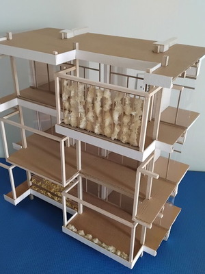 Architectural model scale 1:25 new, kraft cardboard and balsa wood