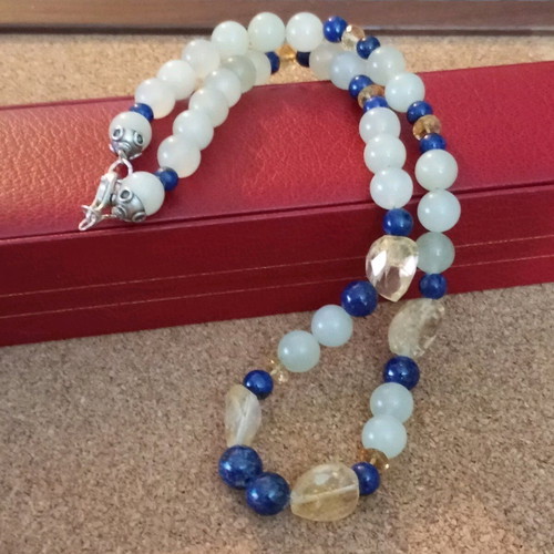 Necklace with moonstone, lapis, citrine semi-precious stones and 925 silver like new, 50cm