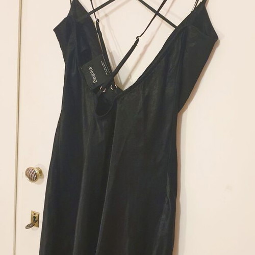 Satin dress Bershka with unique straps like new, black, size S