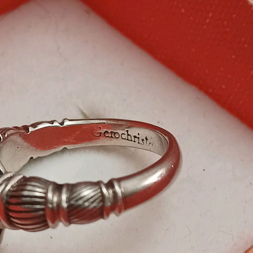 Vintage Gerochristo ring with carnelian used, 925 silver and gold details