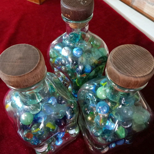 Glass marbles used, pack of 540, with decorative bottles