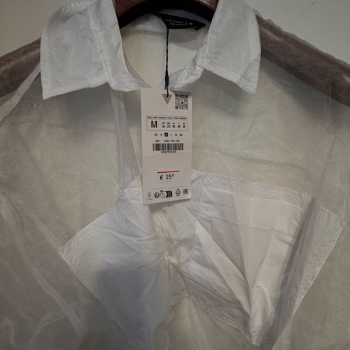 Zara organza poplin shirt new, white with belt