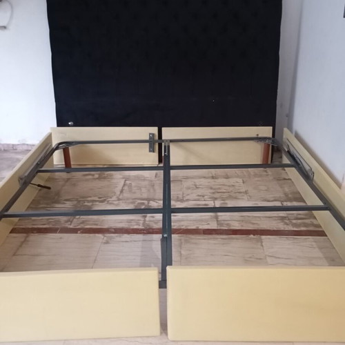 King Size Bed quilted with removable velour fabric and storage, like new