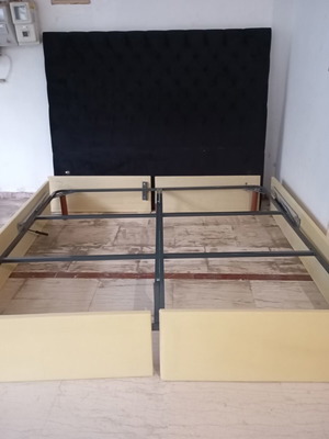 King Size Bed quilted with removable velour fabric and storage, like new