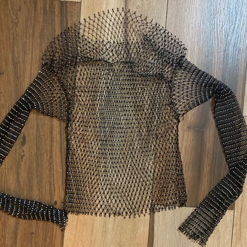 Shein mesh blouse black like new with rhinestones size M