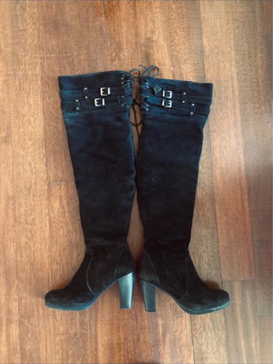 Suede over-the-knee boots size 37 used, warm leopard lining