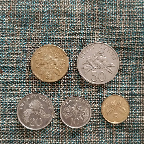Singapore coin collection used, 5 different coins