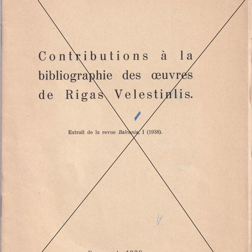 Bibliography of Rigas Velestinlis works used, Nestor Camariano 1938