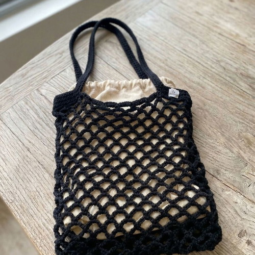 Handmade Bag Woolloop σαν καινούργια ώμου μαύρο και μπεζ