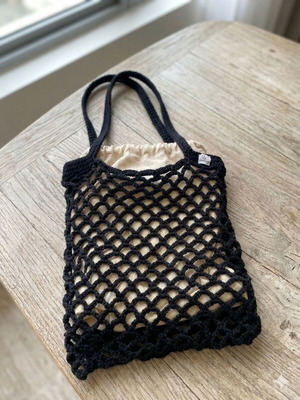 Handmade Bag Woolloop σαν καινούργια ώμου μαύρο και μπεζ