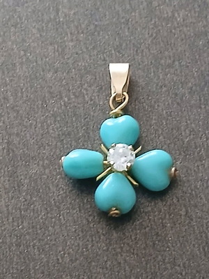 Σταυρός με χρυσό 585 και τουρκουάζ σαν καινούργιο, 2,5 εκ μήκος