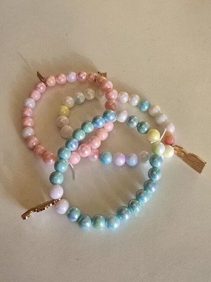 Set of 3 Pastel Beaded Bracelets with Charms new