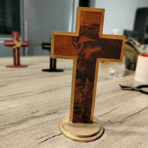 Wooden Cross with Jesus Christ Engraving, New