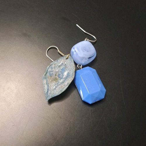 Asymmetric earrings used, blue, artistic boho style