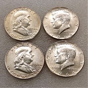 ΣΕ ΠΡΟΣΦΟΡΑ 4 εξαιρετικά ασημένια half dollar Kennedy & Franklin !!