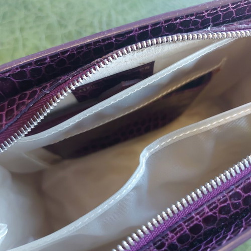 Aspinal of London leather case new, purple, versatile makeup pouch