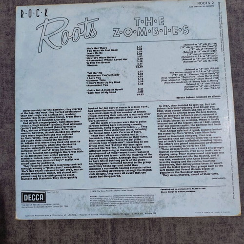 The Zombies Rock Roots vinyl used, rock