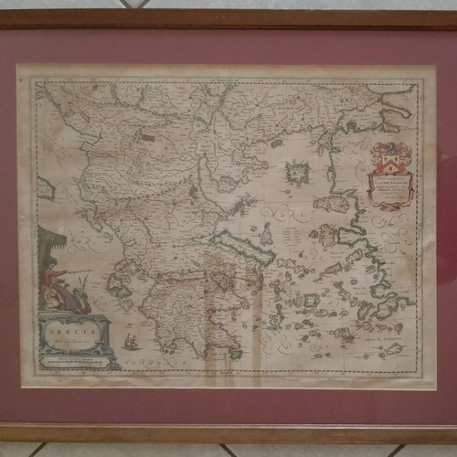 Graecia engraving by Joh. et Corn. Blaeu, 17th century map of Greece and Aegean
