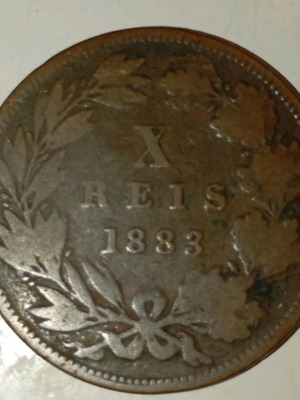 10 reis Πορτογαλία 1883 μεταχειρισμένο χάλκινο νόμισμα με βασιλιά Λουδοβίκο Α'