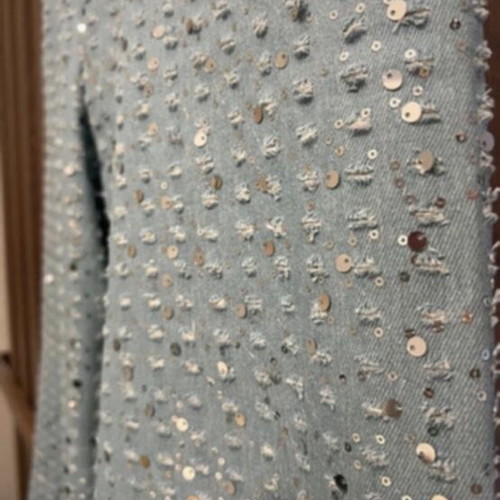Jeans with sequins like new, size L, white and blue