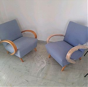 2 restored 1930s armchairs designed by Jindrich Halabala