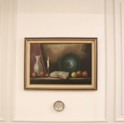 Van Dorp large still life painting with book and candle, like new