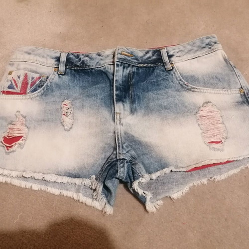 Bershka denim shorts with English flag embroidery used, size 40