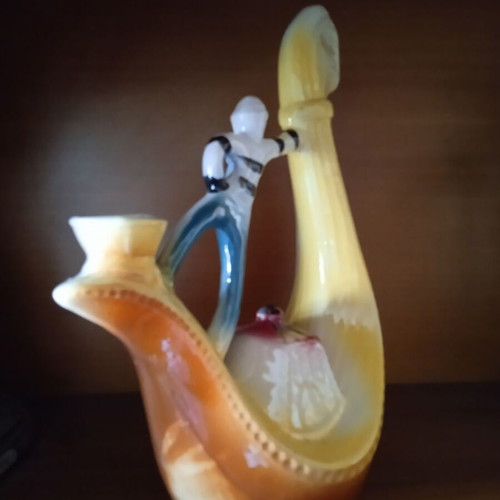 Vintage Italian Porcelain Candle Holder Gondolier in Venice 1960s