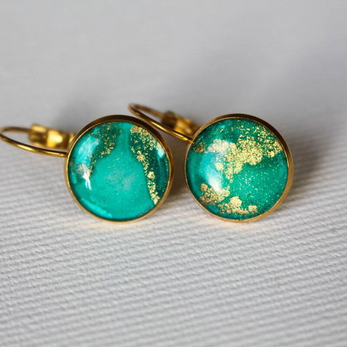 Artisan earrings new with epoxy resin and gold-plated stainless steel