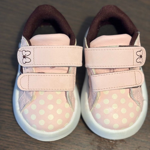 Adidas x Disney baby sneakers size 20 pink with polka dots and velcro like new