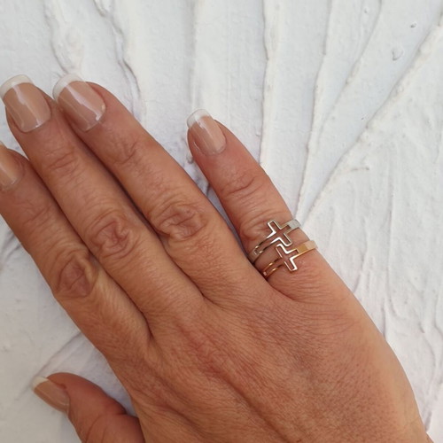 Cross ring women's new, steel with rose gold plating