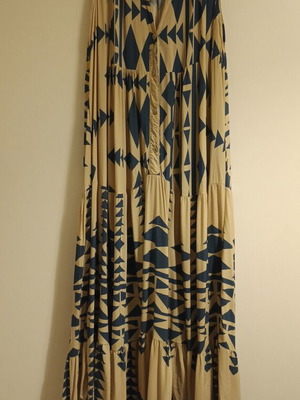 Women's summer dress XL beige and blue geometric pattern new