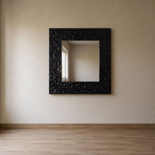 Pintdecor Italian wall mirror luxury black lacquer 100x100 cm