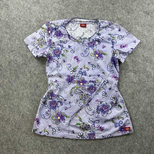 Dickies floral nurse blouse women's small used, multicolor