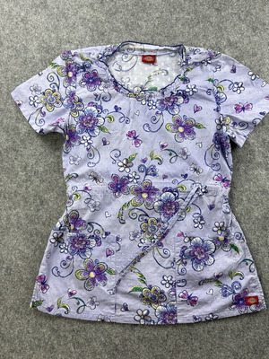 Dickies floral nurse blouse women's small used, multicolor