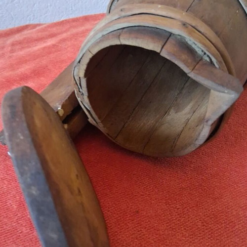 Wooden jug 1910 with handmade nails and state control stamp