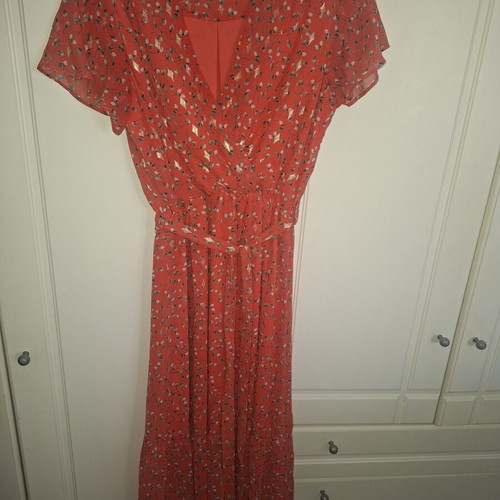 Maxi dress short-sleeved with belt like new, orange, size S