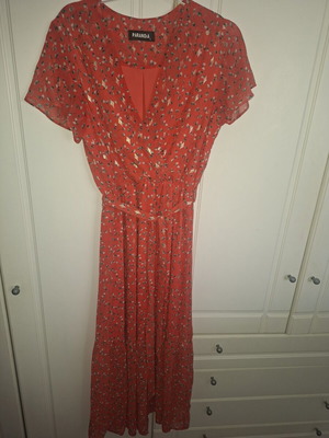 Maxi dress short-sleeved with belt like new, orange, size S