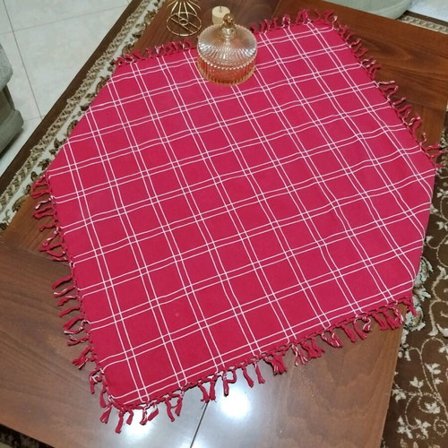 Tablecloth red checkered with fringes new 80x80 cm