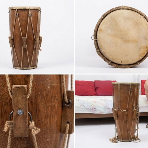 Traditional wooden drum conga handmade used with natural leather skin