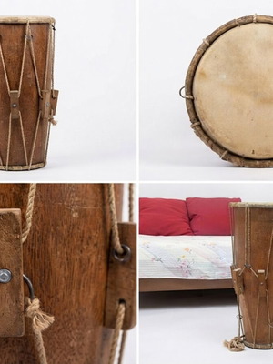 Traditional wooden drum conga handmade used with natural leather skin