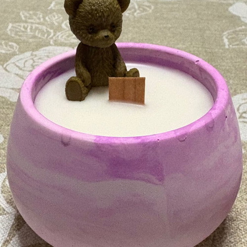 Handmade candle with teddy bear in plaster jar new