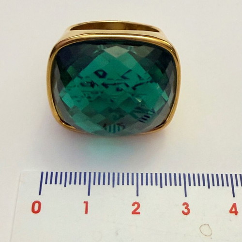 Disco cocktail emerald ring gold plated, new